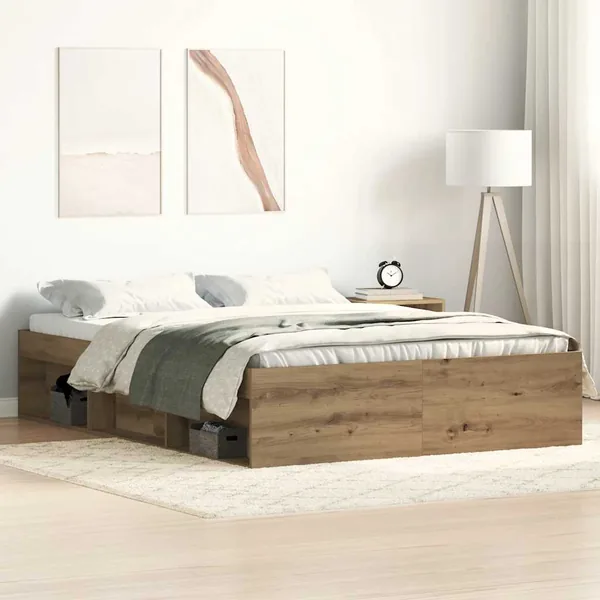 Cadre de lit sans matelas en chêne massif 135 x 190 cm bois d'ingénierie