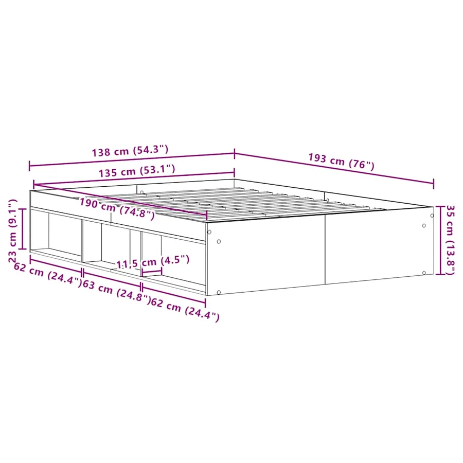 Cadre de lit sans matelas en chêne massif 135 x 190 cm bois d'ingénierie - 10