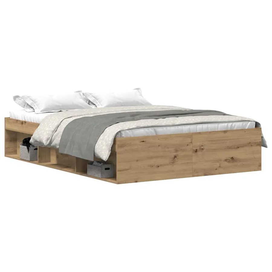 Cadre de lit sans matelas en chêne massif 135 x 190 cm bois d'ingénierie - 2