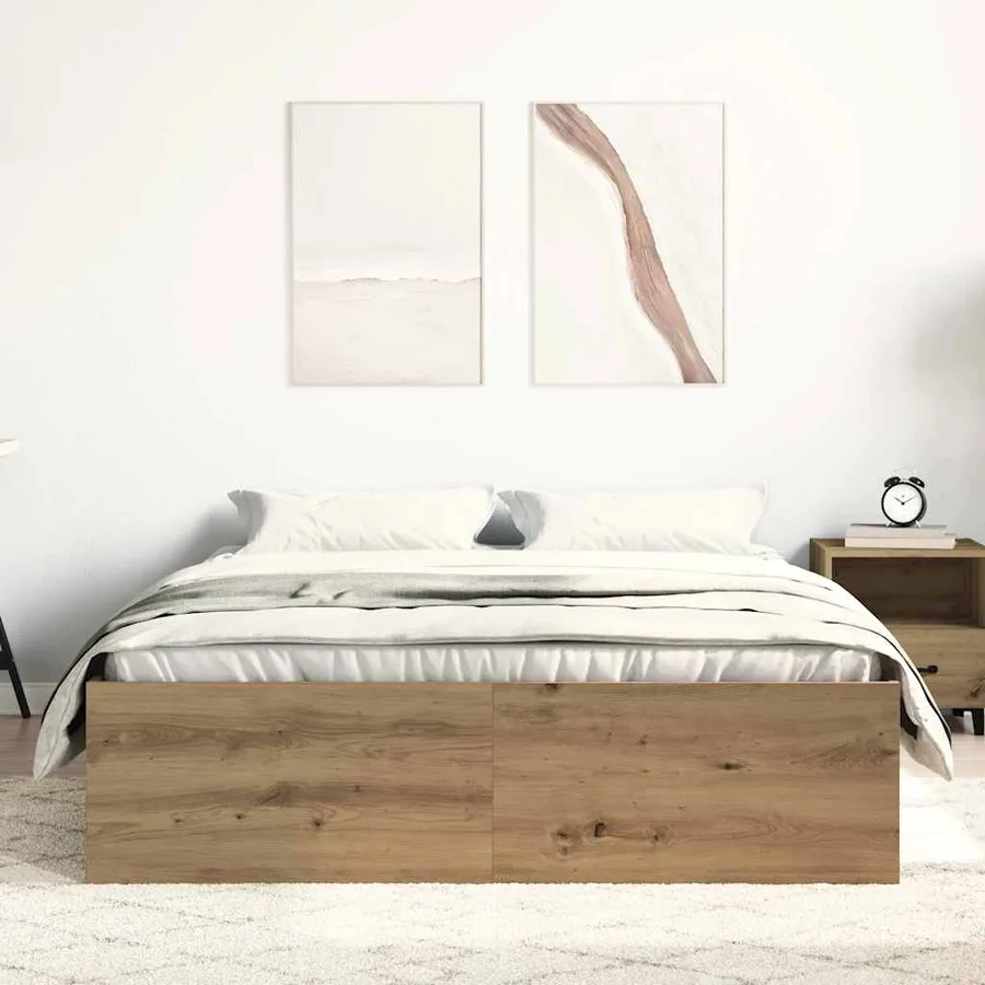 Cadre de lit sans matelas en chêne massif 135 x 190 cm bois d'ingénierie - 3