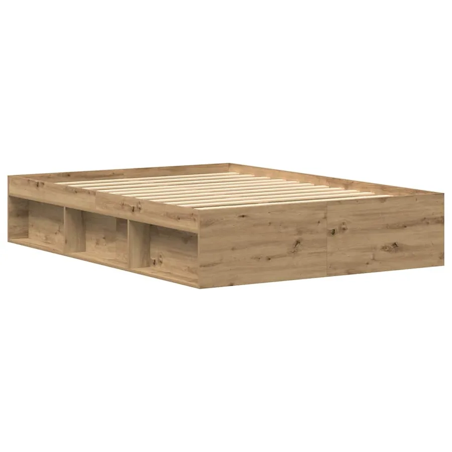 Cadre de lit sans matelas en chêne massif 135 x 190 cm bois d'ingénierie - 4