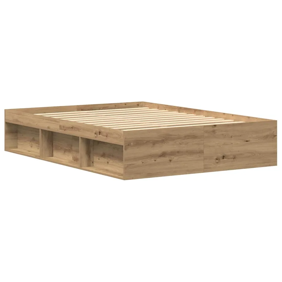 Cadre de lit sans matelas en chêne massif 135 x 190 cm bois d'ingénierie - 7