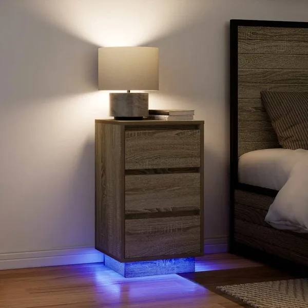 Table de chevet avec lumières LED chêne sonoma 38x34x65 cm