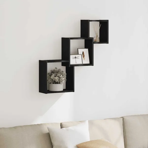 Étagères murales cubiques en chêne noir 68 x 15 x 68 cm bois d'ingénierie