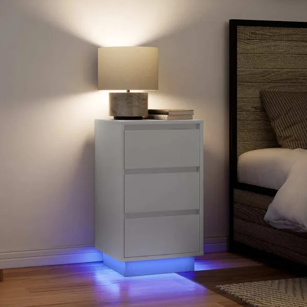 Table de chevet avec lumières LED blanc 38x34x65 cm