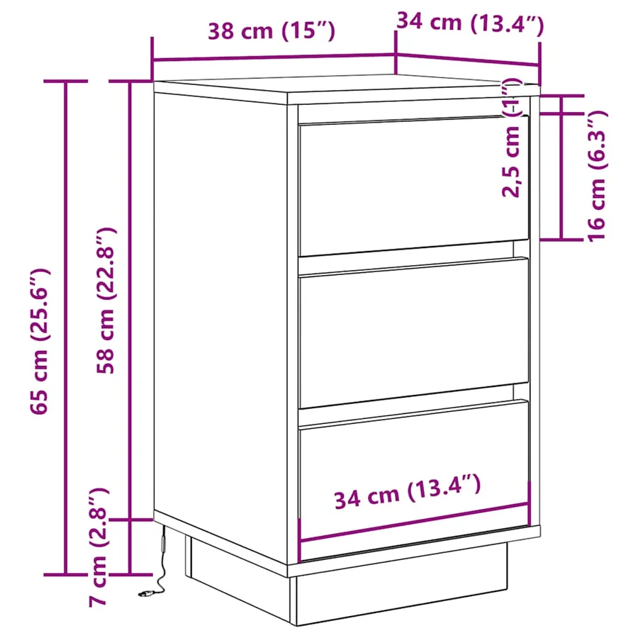 Table de chevet avec lumières LED vieux bois 38x34x65 cm - 14