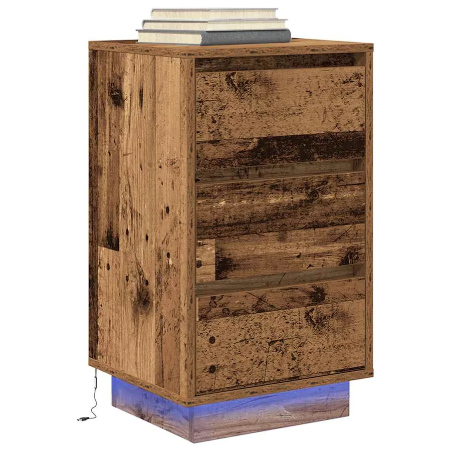 Table de chevet avec lumières LED vieux bois 38x34x65 cm - 5