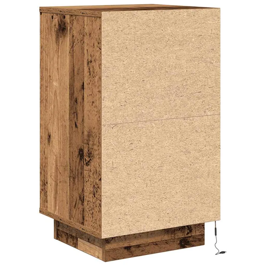 Table de chevet avec lumières LED vieux bois 38x34x65 cm - 9