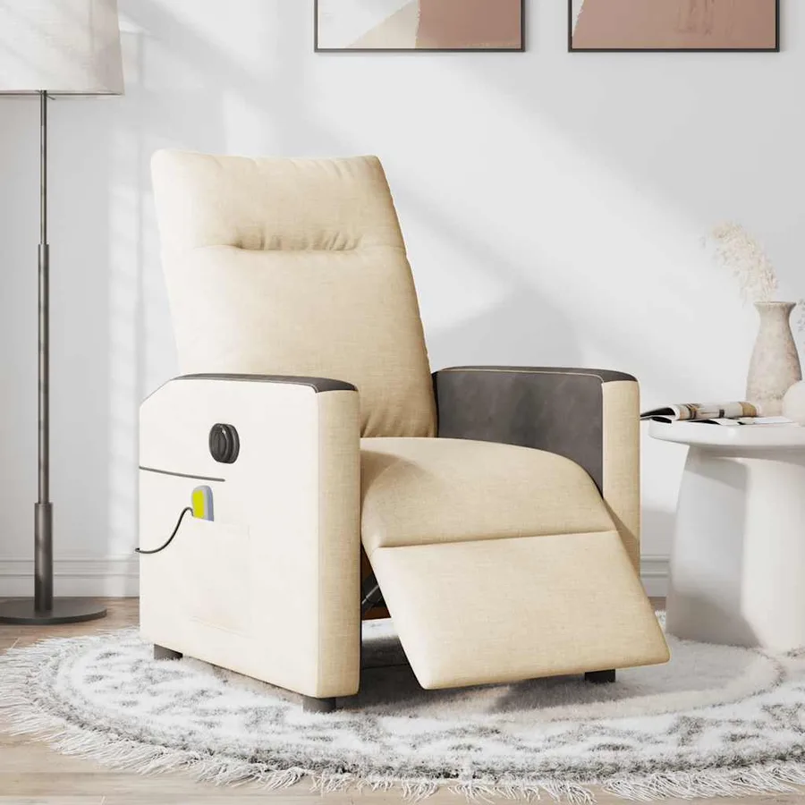 Fauteuil inclinable de massage électrique crème tissu - 2