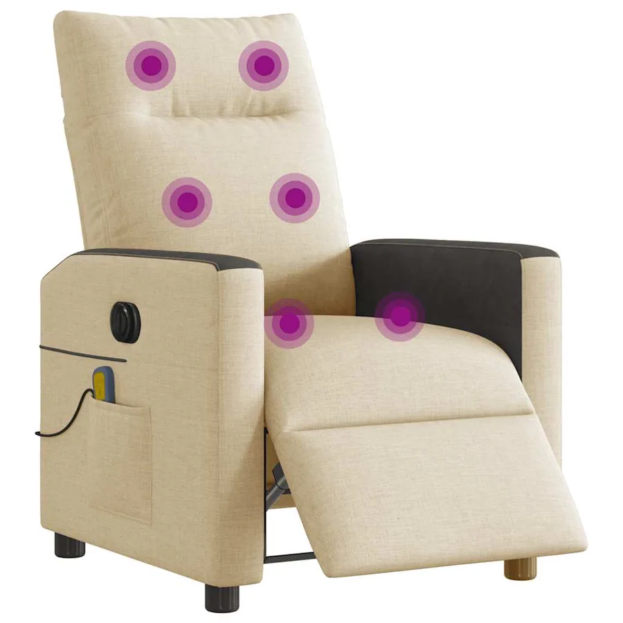 Fauteuil inclinable de massage électrique crème tissu - 3