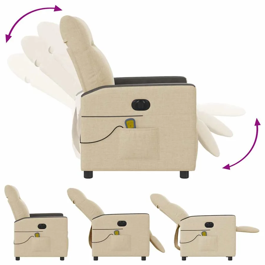 Fauteuil inclinable de massage électrique crème tissu - 8