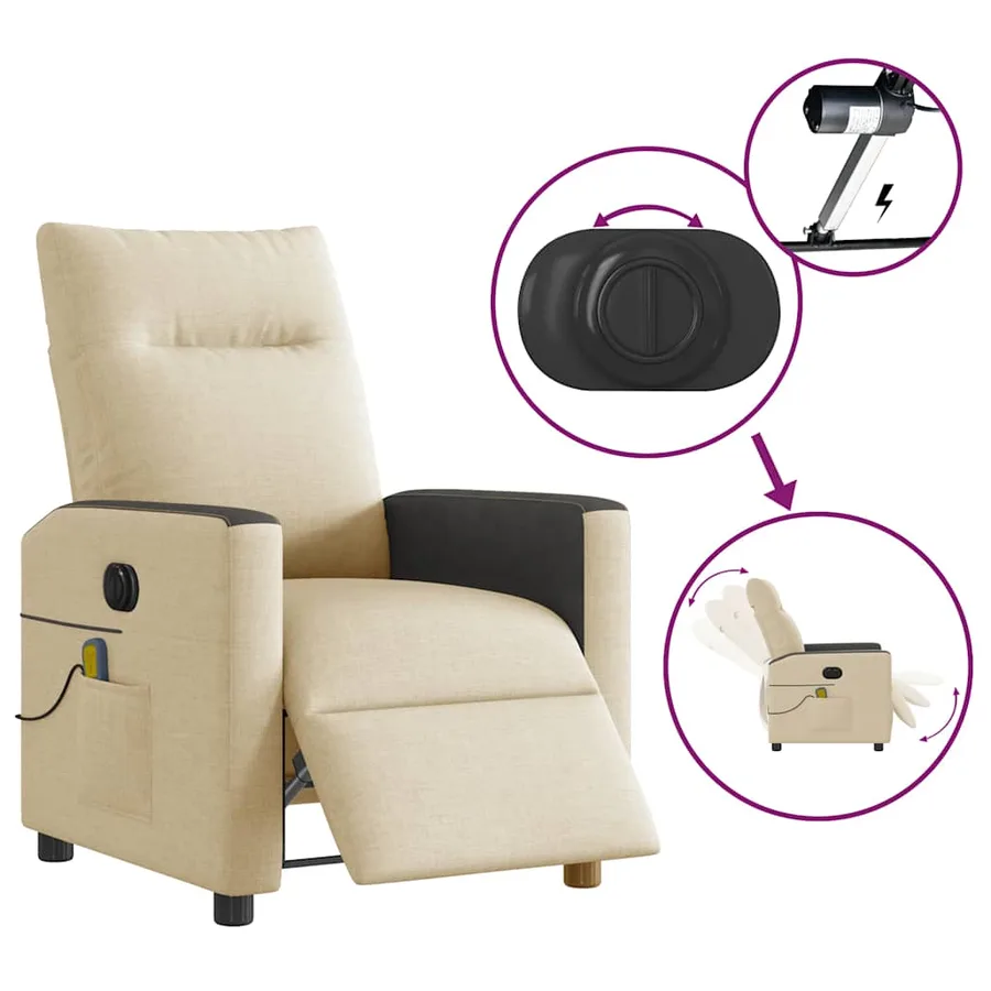 Fauteuil inclinable de massage électrique crème tissu - 9