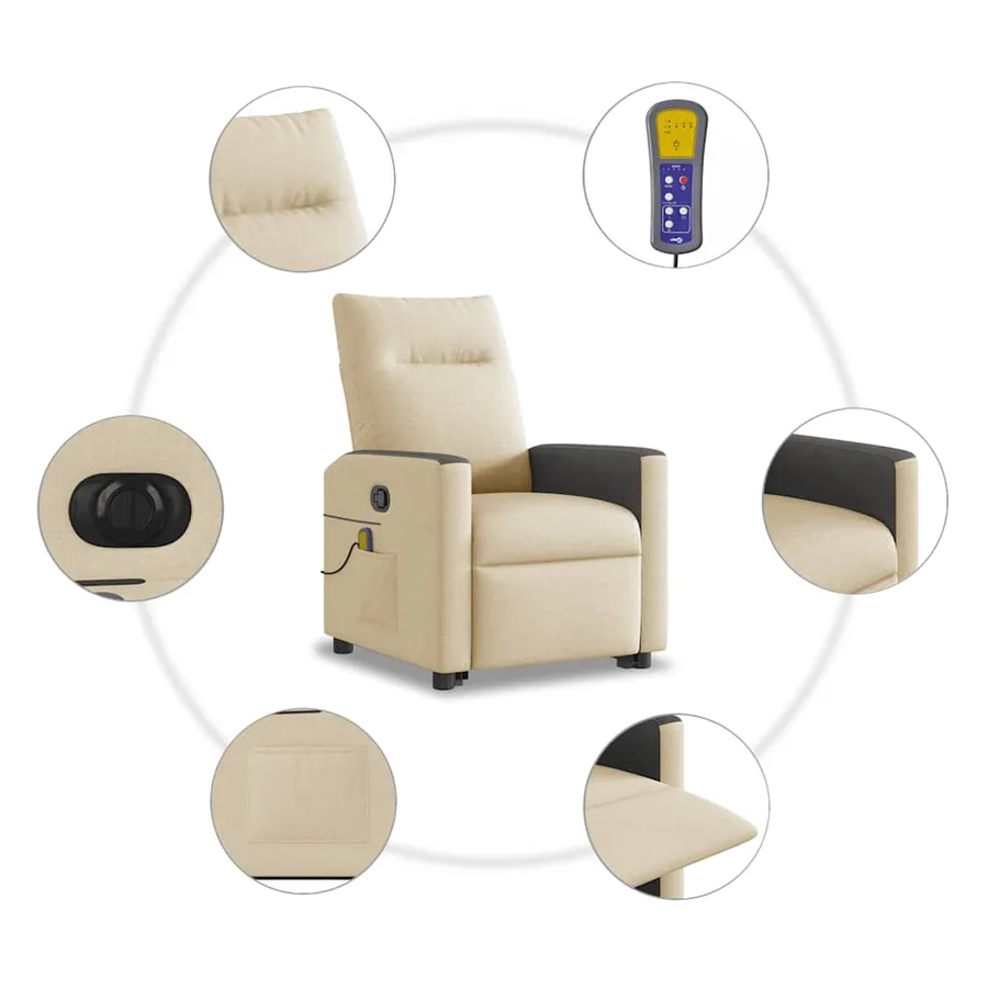 Fauteuil inclinable de massage électrique Crème Tissu - 11