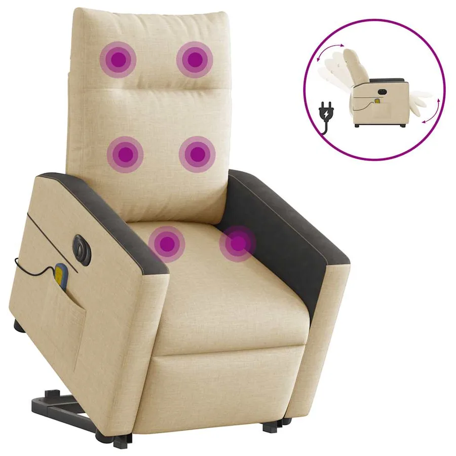 Fauteuil inclinable de massage électrique Crème Tissu - 2