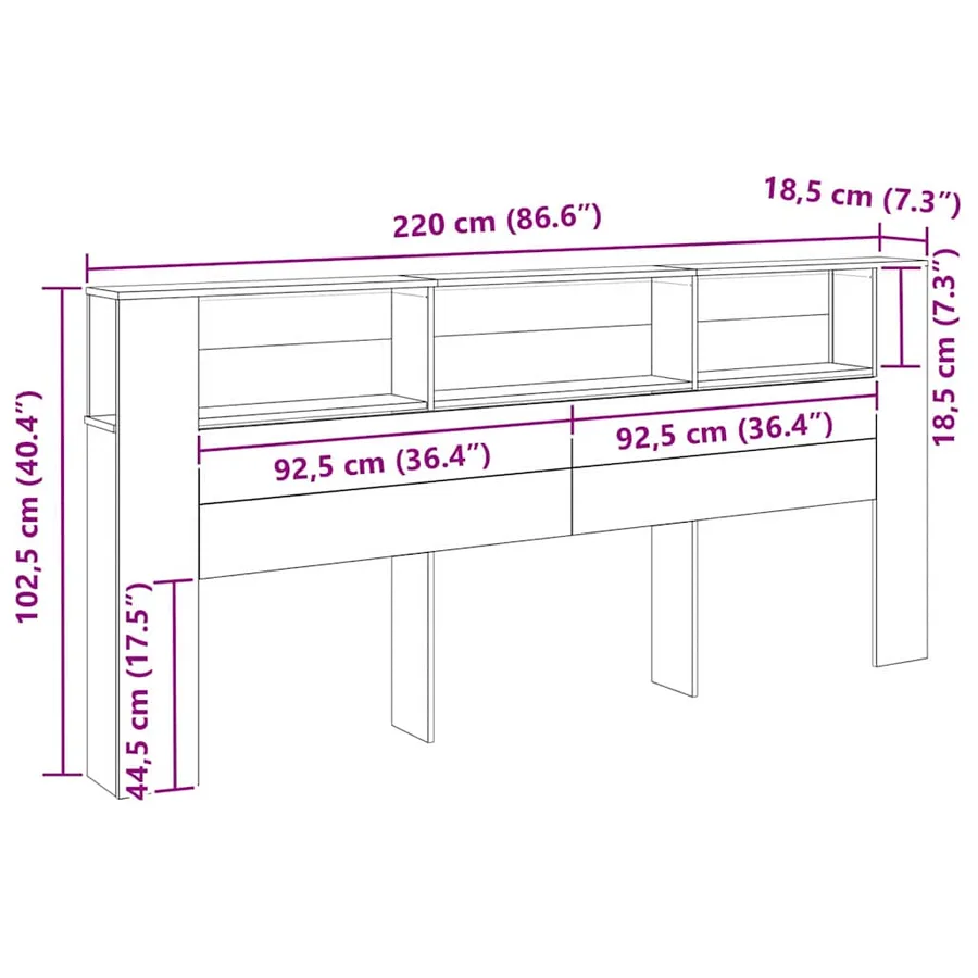 Cabinet de Tête de Lit Bois ancien 220 x 18,5 x 102,5 cm - 10