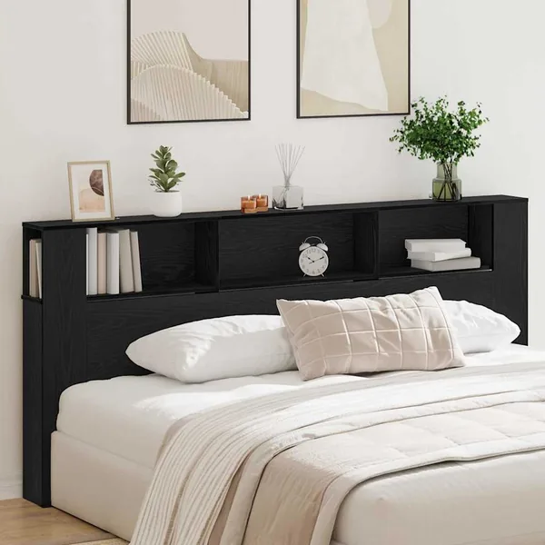 Cabinet de Tête de Lit Chêne noir 220 x 18,5 x 102,5 cm