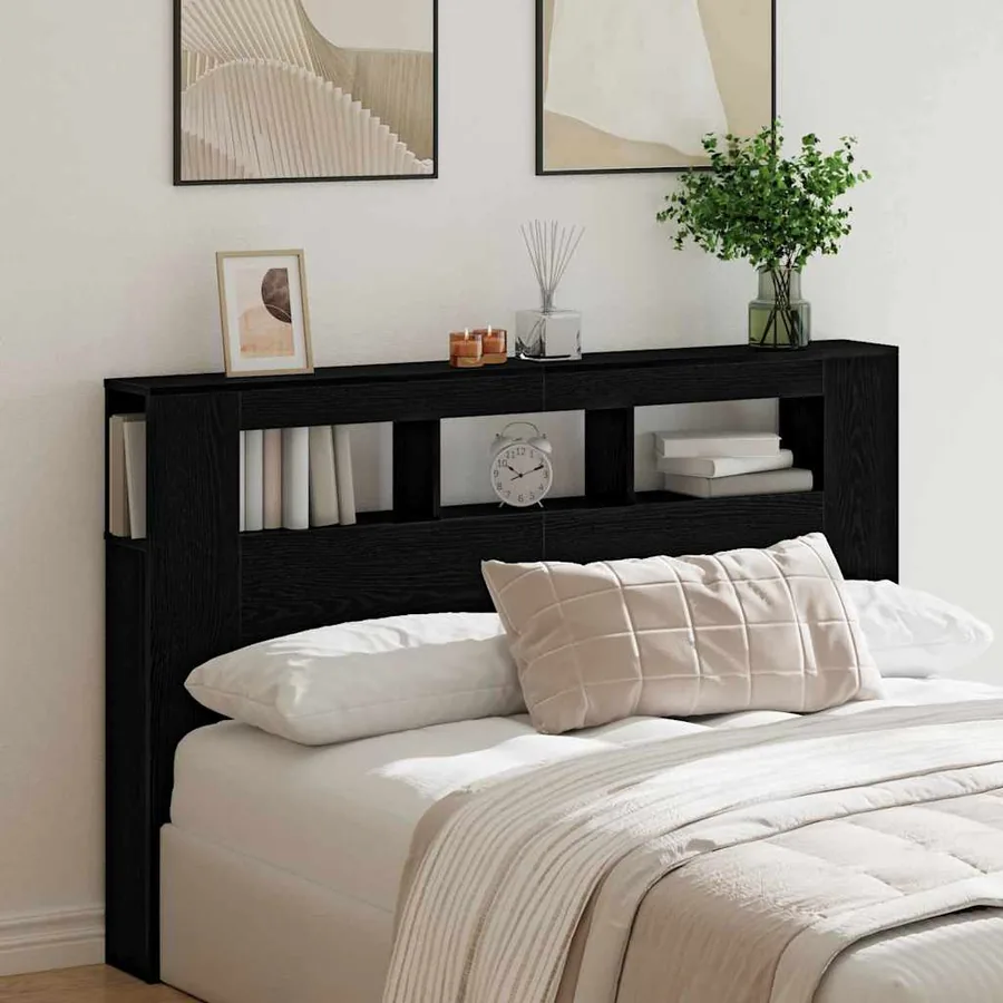 Tête de lit LED avec étagère Chêne noir 160 x 18,5 x 103,5 cm