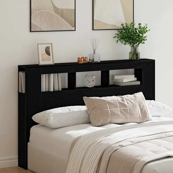 Tête de lit LED avec étagère Chêne noir 160 x 18,5 x 103,5 cm