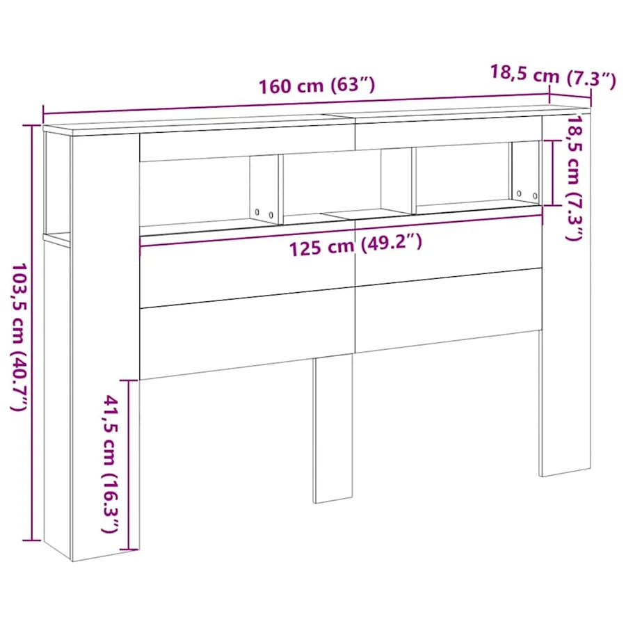 Tête de lit LED avec étagère Chêne noir 160 x 18,5 x 103,5 cm - 13