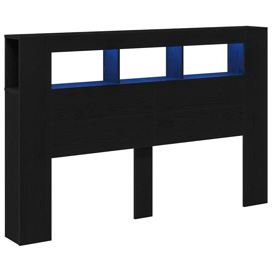 Tête de lit LED avec étagère Chêne noir 160 x 18,5 x 103,5 cm - 2