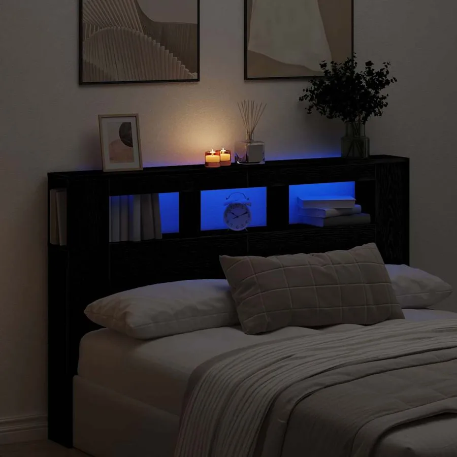 Tête de lit LED avec étagère Chêne noir 160 x 18,5 x 103,5 cm - 4