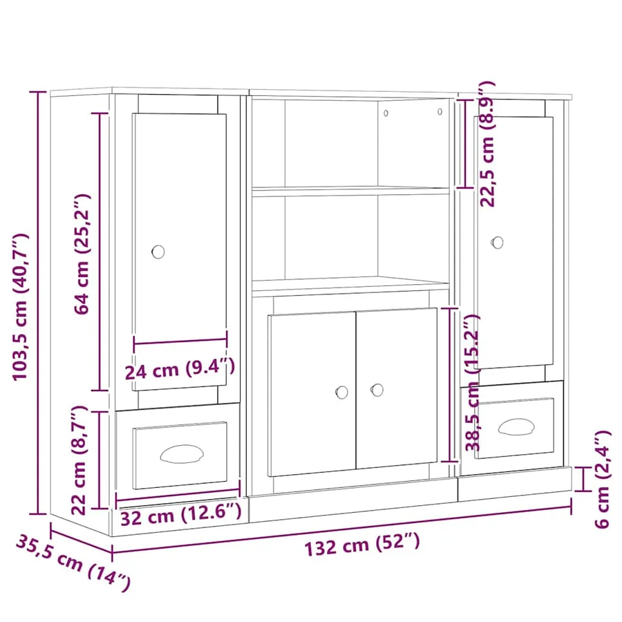 Highboard Chêne noir 132 x 35,5 x 103,5 cm Bois d'ingénierie - 15