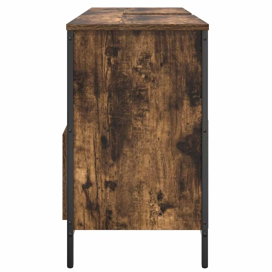 Meuble de salle de bain lavabo tiroirs chêne fumé 90x34,5x60 cm - 7
