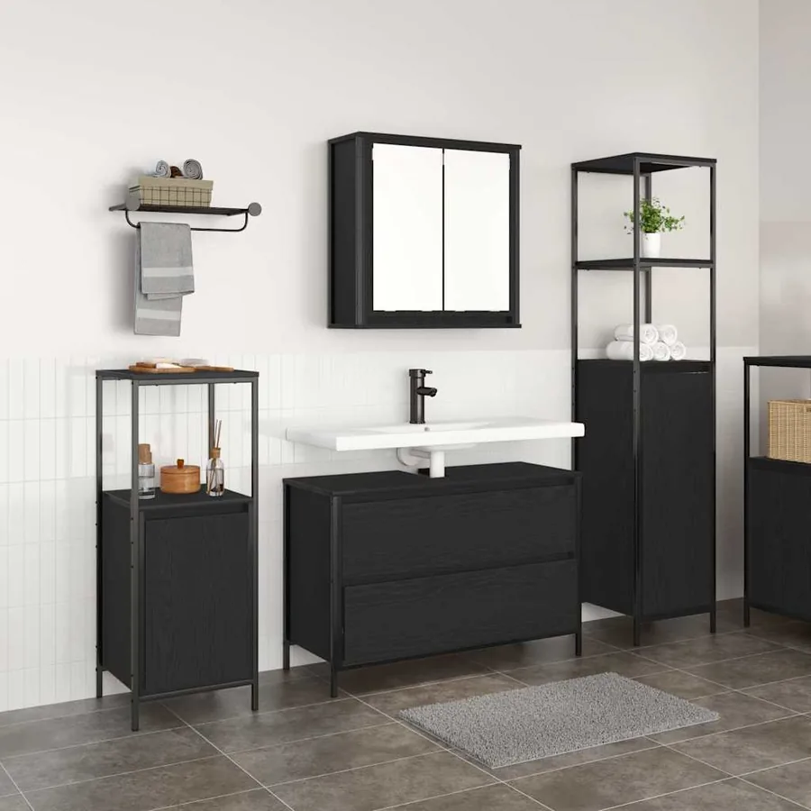 Ensemble de mobilier de salle de bain 3 pcs Chêne noir