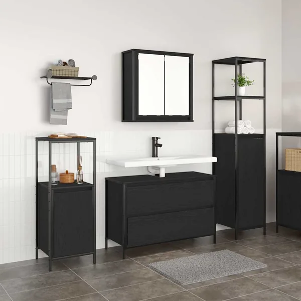 Ensemble de mobilier de salle de bain 3 pcs Chêne noir