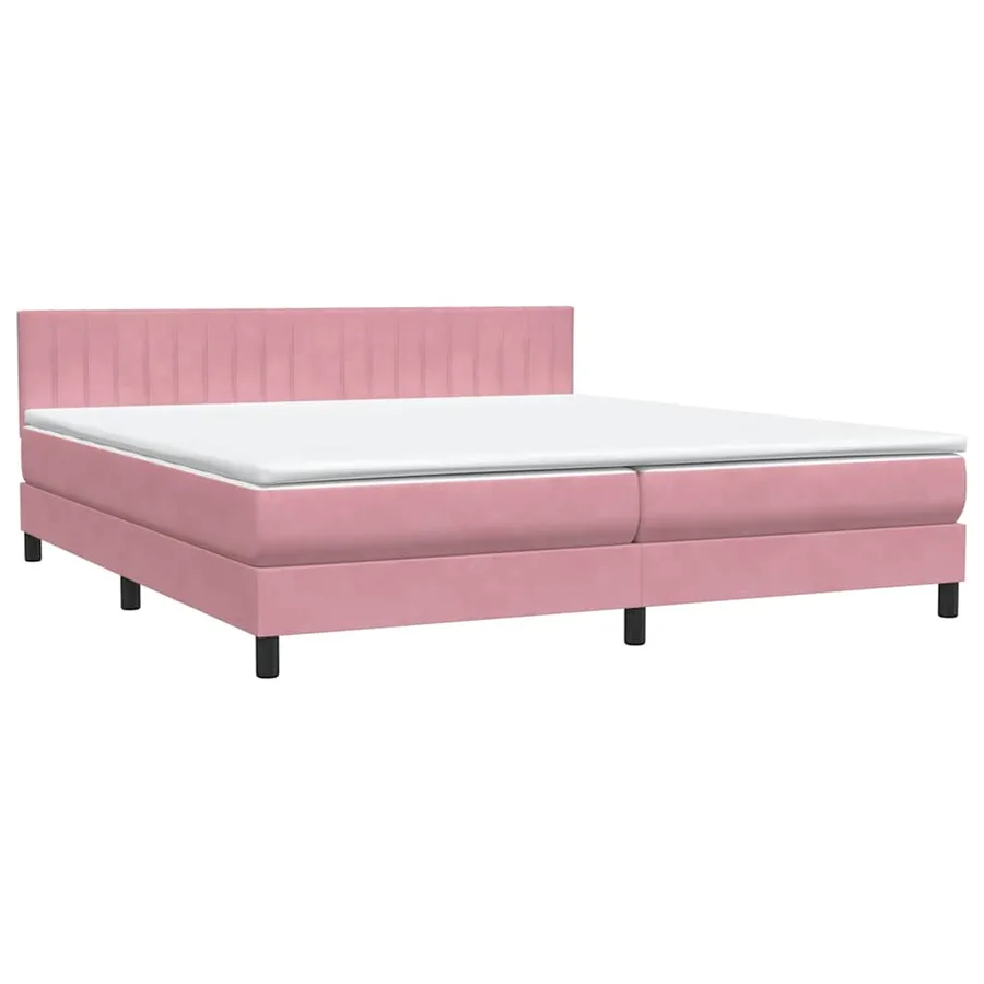 Sommier à lattes de lit avec matelas rose 180x220 cm velours - 2