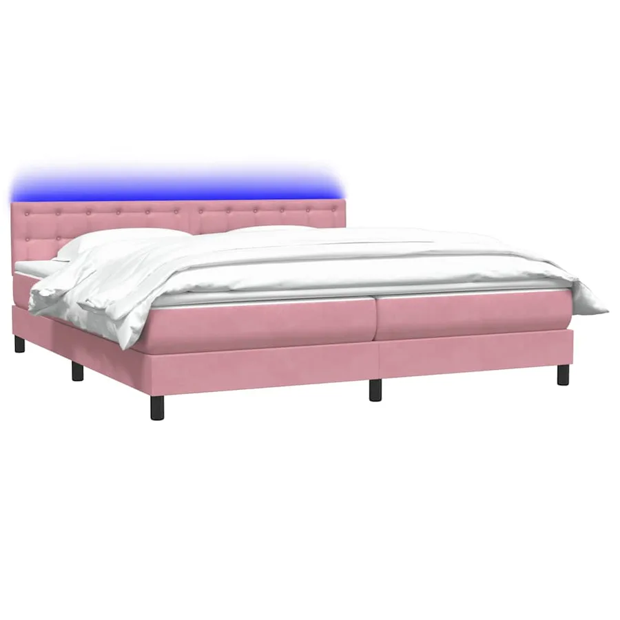 Sommier à lattes de lit avec matelas et LED rose 180x220 cm velours - 3