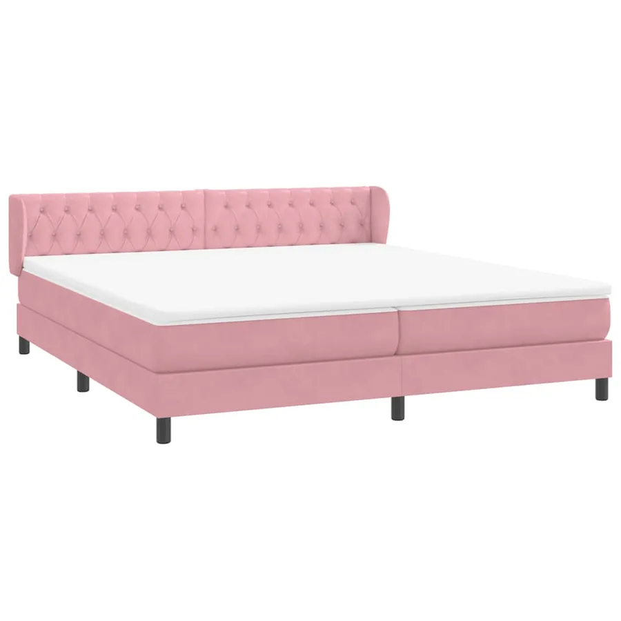 Sommier à lattes de lit avec matelas rose 180x220 cm velours - 4