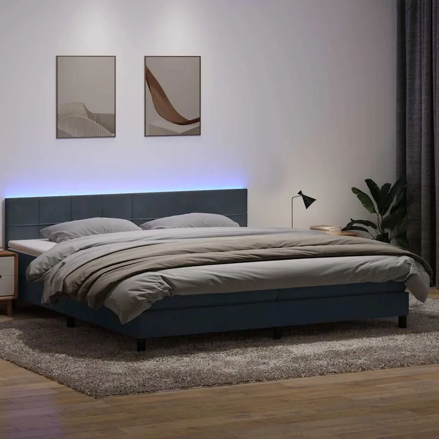 Sommier à lattes de lit et matelas et LED gris foncé 180x220cm velours