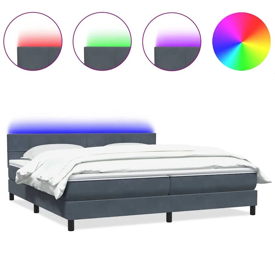 Sommier à lattes de lit et matelas et LED gris foncé 180x220cm velours - 2