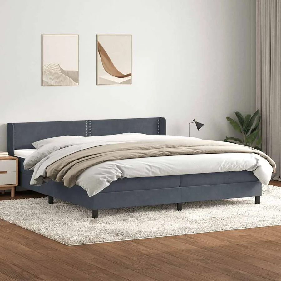 Sommier à lattes de lit et matelas gris foncé 180x220cm velours