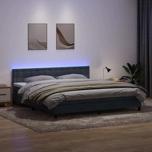 Sommier à lattes de lit et matelas et LED gris foncé 200x220cm velours