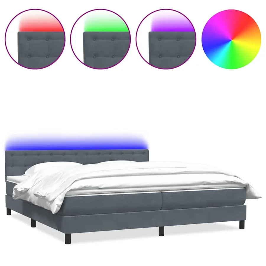 Sommier à lattes de lit et matelas et LED gris foncé 200x220cm velours - 2