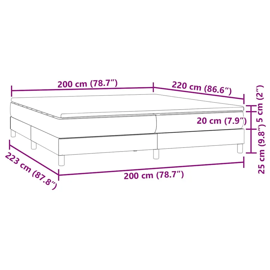 Sommier à lattes de lit et matelas gris foncé 200x220cm velours - 11