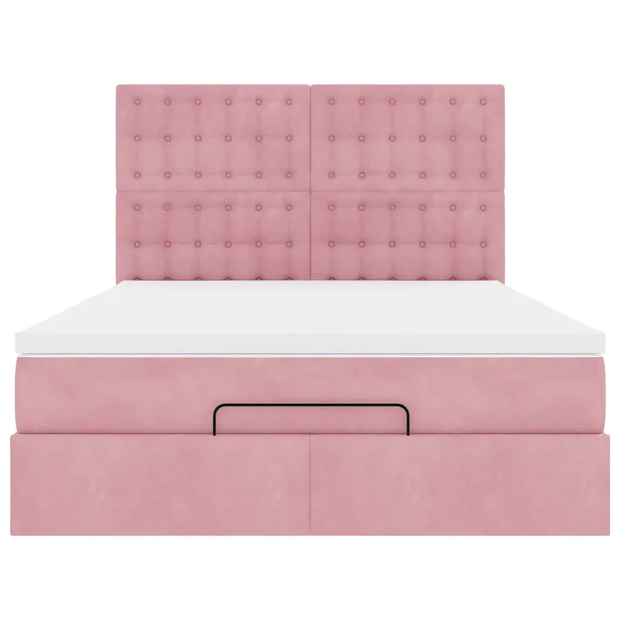 Cadre de lit ottoman avec matelas rose 140x200 cm velours - 6