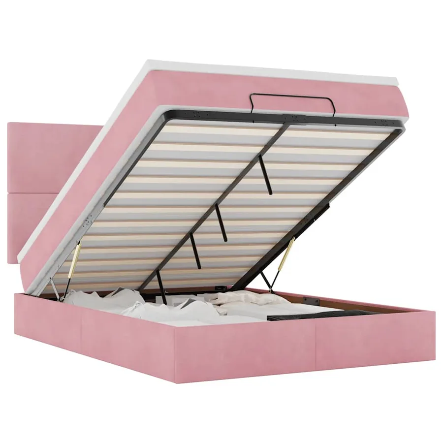 Cadre de lit ottoman avec matelas rose 140x200 cm velours - 2
