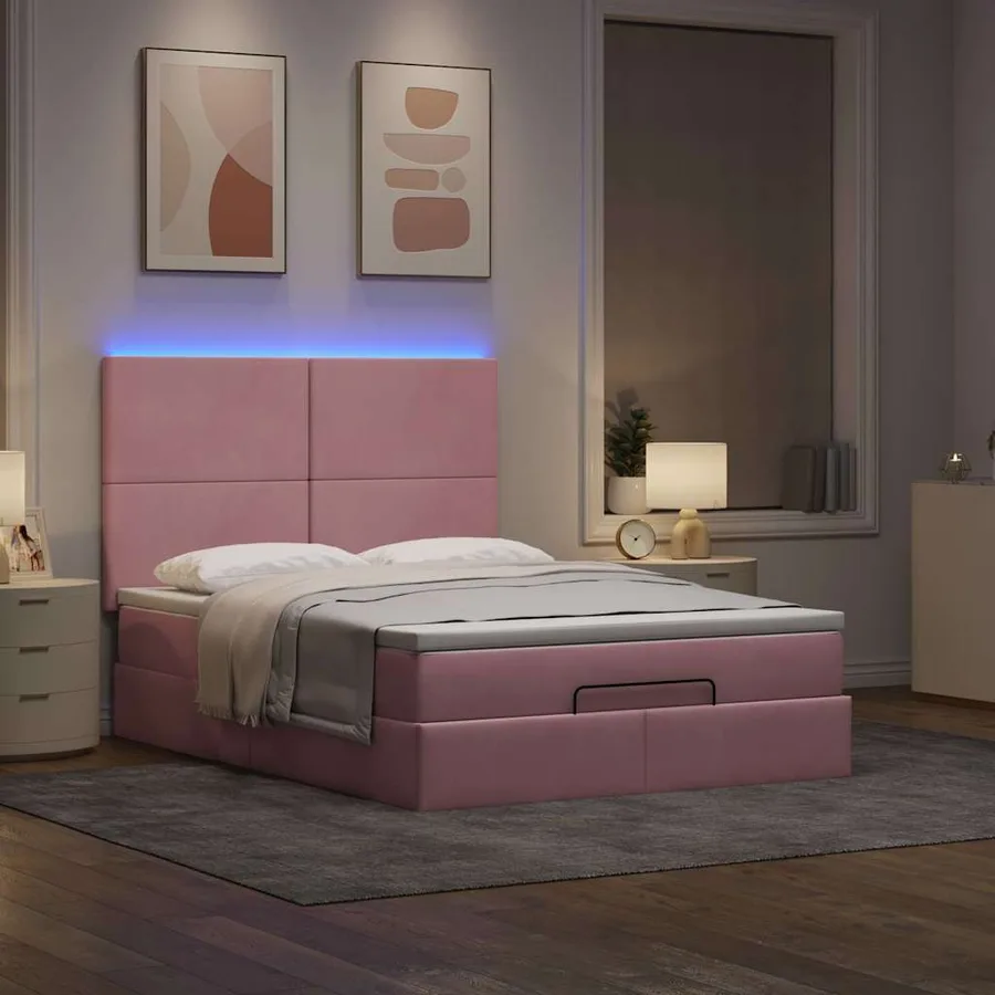Cadre de lit ottoman avec matelas rose 140x200 cm velours - 3