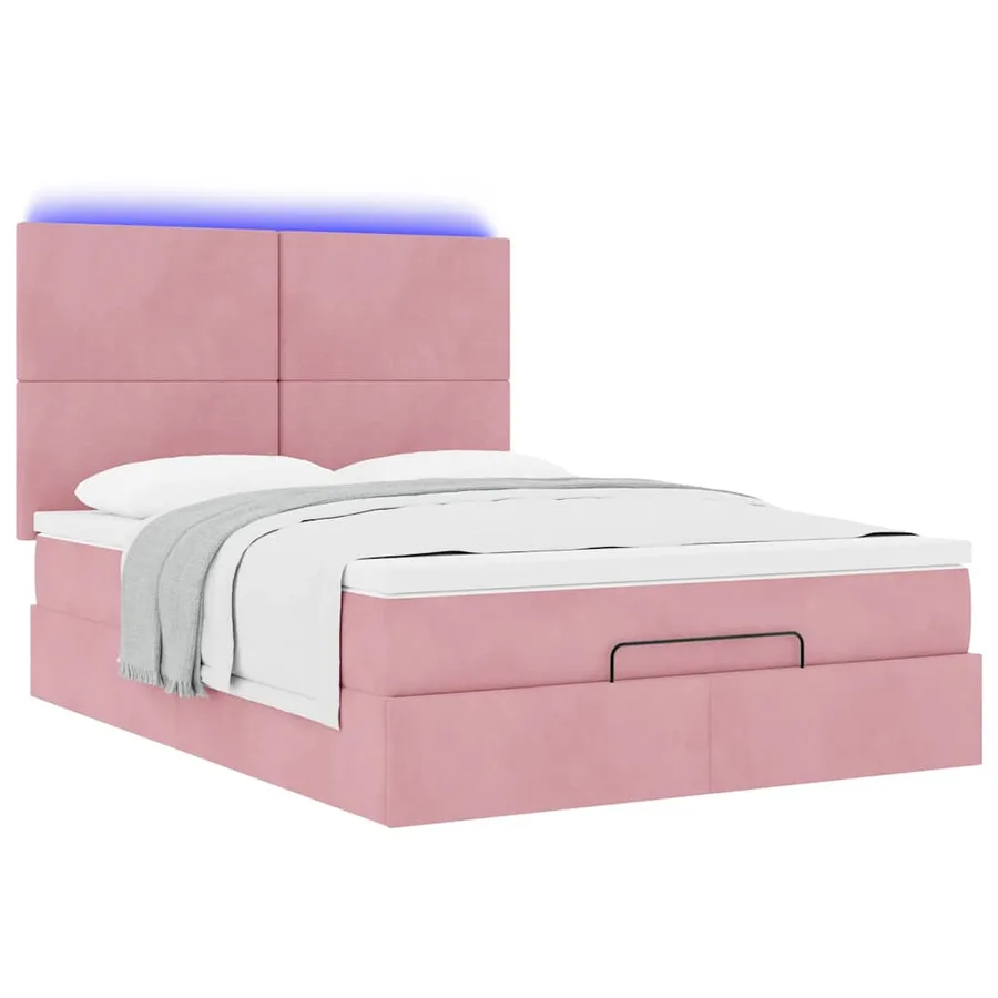 Cadre de lit ottoman avec matelas rose 140x200 cm velours - 6