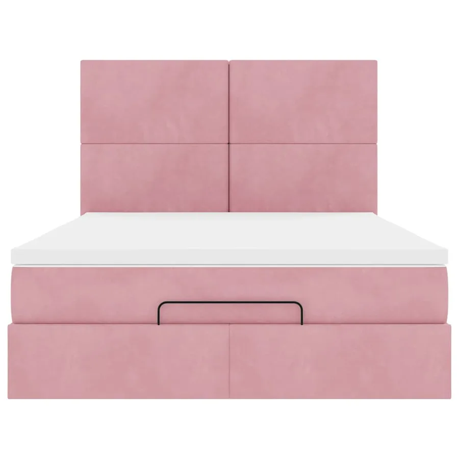 Cadre de lit ottoman avec matelas rose 140x200 cm velours - 8