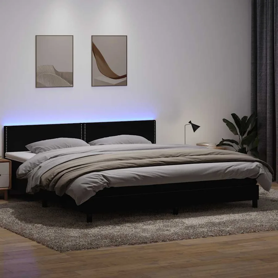 Sommier à lattes de lit avec matelas et LED noir 200x220 cm velours