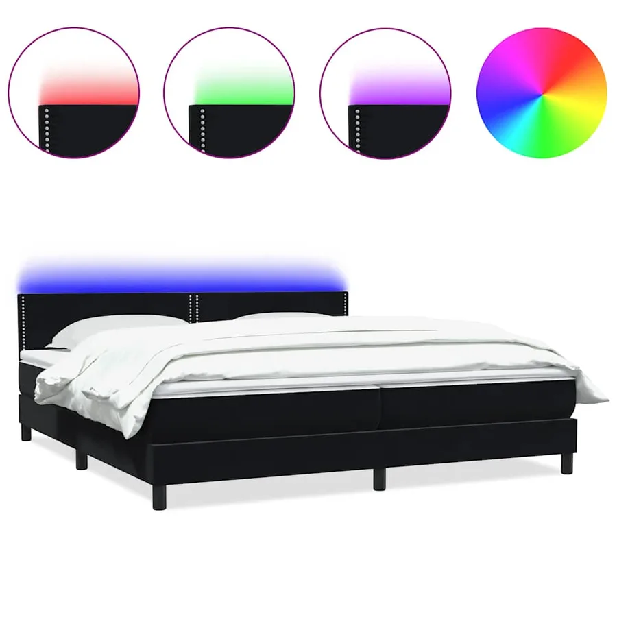 Sommier à lattes de lit avec matelas et LED noir 200x220 cm velours - 2