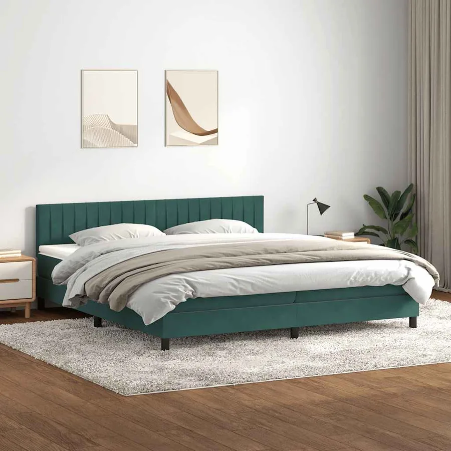 Sommier à lattes de lit et matelas vert foncé 180x220cm velours - 3