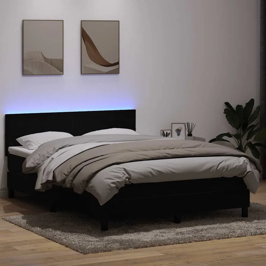 Sommier à lattes de lit avec matelas et LED noir 160x220 cm velours