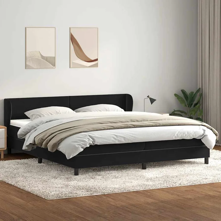 Sommier à lattes de lit avec matelas noir 200x220 cm velours - 3
