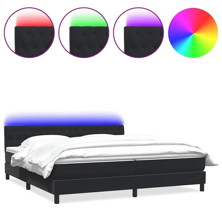 Sommier à lattes de lit avec matelas et LED noir 200x220 cm velours - 2