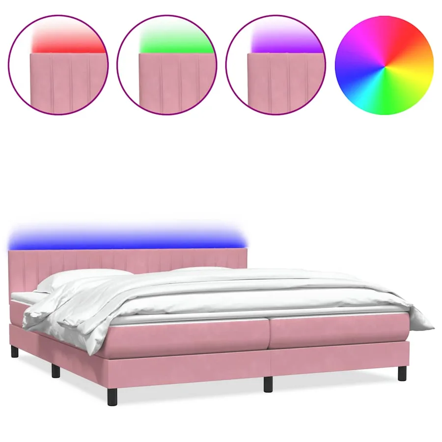 Sommier à lattes de lit avec matelas et LED rose 200x220 cm velours - 2